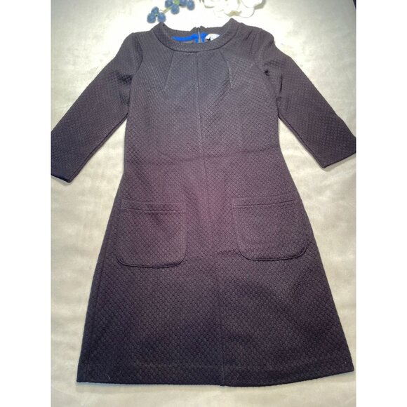 Boden Texture Mid Length Black Dress Pockets 3/4 Sleeves Y2K Classic Corpcore 2P - Picture 1 of 11